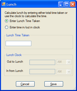 Lunch screen of my program, What Time Do I Leave Friday